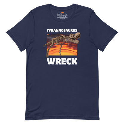 Funny Tyrannosaurus Wreck T-Rex Dinosaur lightweight graphic t-shirt in navy by Boozy Fox
