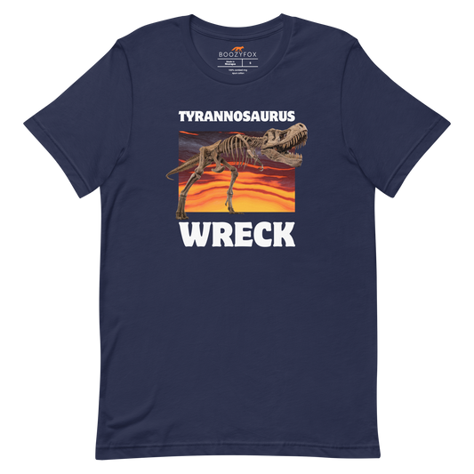 Funny Tyrannosaurus Wreck T-Rex Dinosaur lightweight graphic t-shirt in navy by Boozy Fox
