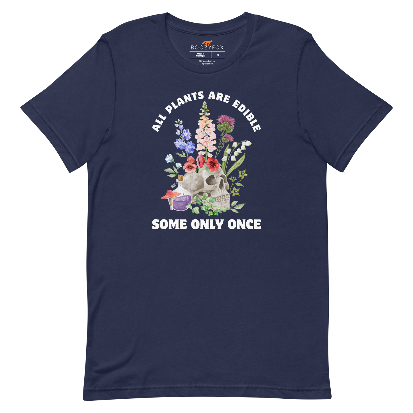 Funny All Plants Are Edible Some Only Once Plant lightweight graphic t-shirt in navy by Boozy Fox