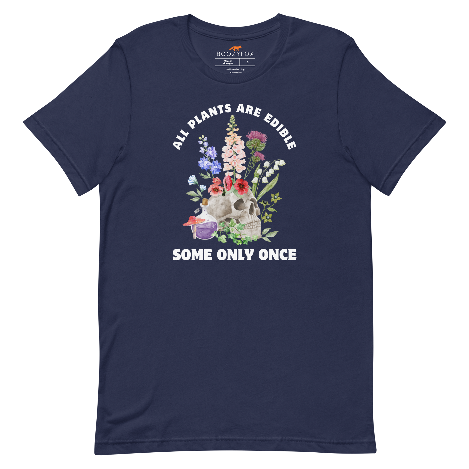 Funny All Plants Are Edible Some Only Once Plant lightweight graphic t-shirt in navy by Boozy Fox