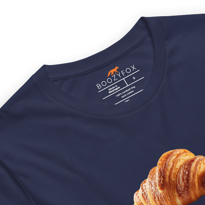 Product details of a Funny Le Croissant lightweight graphic tee in navy by Boozy Fox