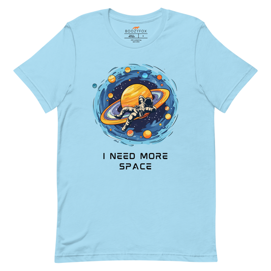Ocean Blue Premium Astronaut Tee featuring a captivating I Need More Space graphic on the chest - Funny Graphic Space Tees - Boozy Fox