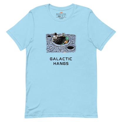 Ocean Blue Premium Galactic Hangs Tee featuring an out-of-this-world graphic of an Astronaut and Alien Chilling Together - Funny Graphic Space Tees - Boozy Fox