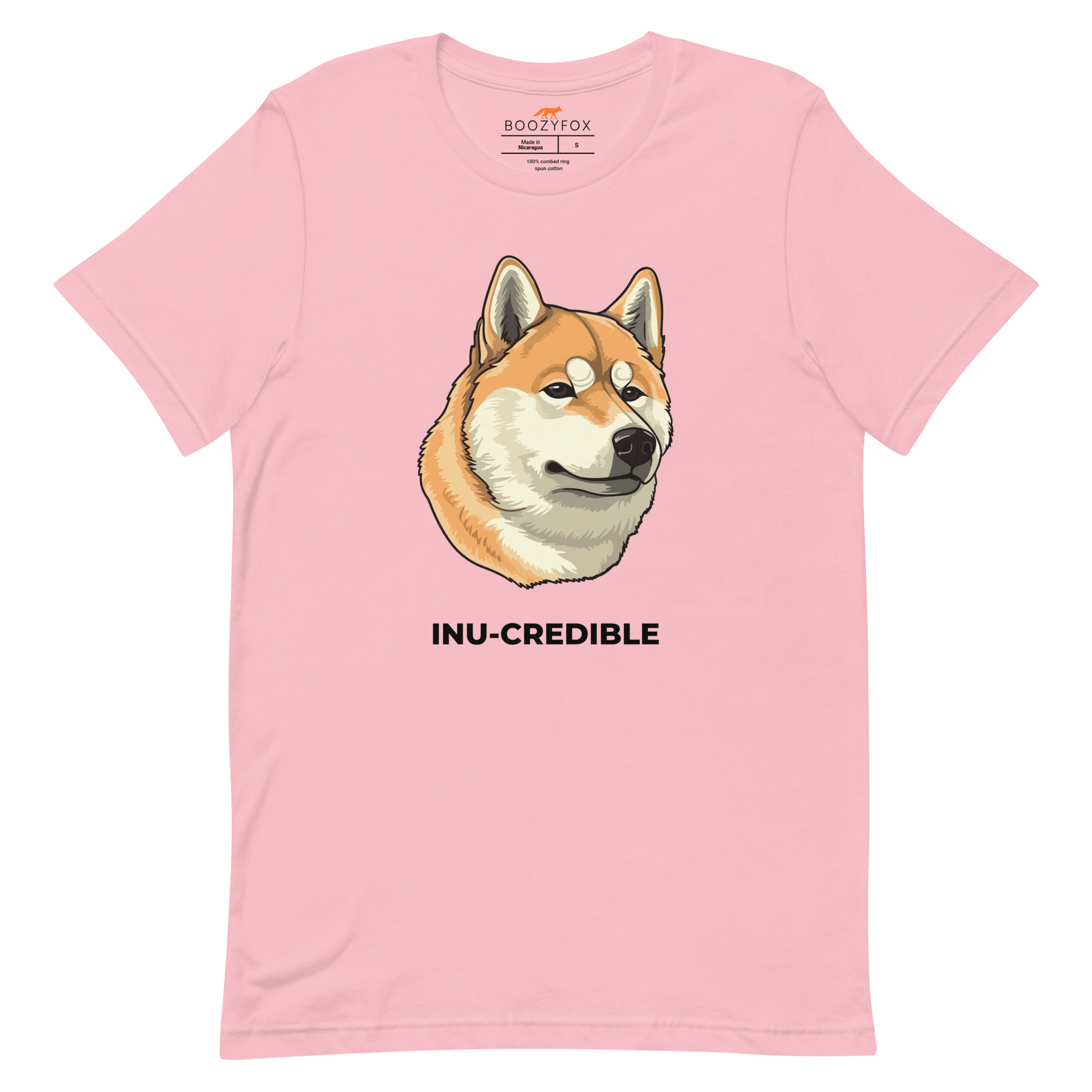 Pink Premium Shiba Inu T-Shirt featuring the Inu-Credible graphic on the chest - Funny Graphic Shiba Inu Tees - Boozy Fox
