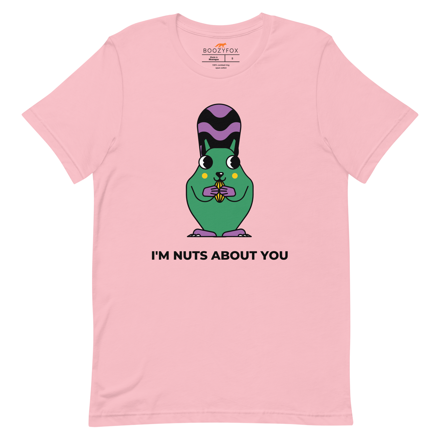 Pink Premium Squirrel T-Shirt featuring an I'm Nuts About You graphic on the chest - Funny Graphic Squirrel Tees - Boozy Fox