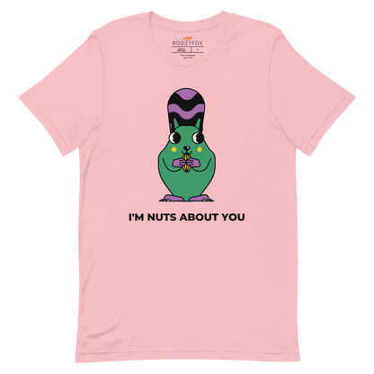 Pink Premium Squirrel T-Shirt featuring an I'm Nuts About You graphic on the chest - Funny Graphic Squirrel Tees - Boozy Fox