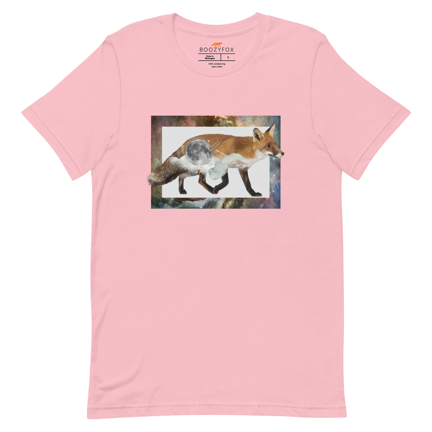 Pink Premium Fox T-Shirt featuring a stellar Space Fox graphic on the chest - Cool Graphic Fox Tees - Boozy Fox