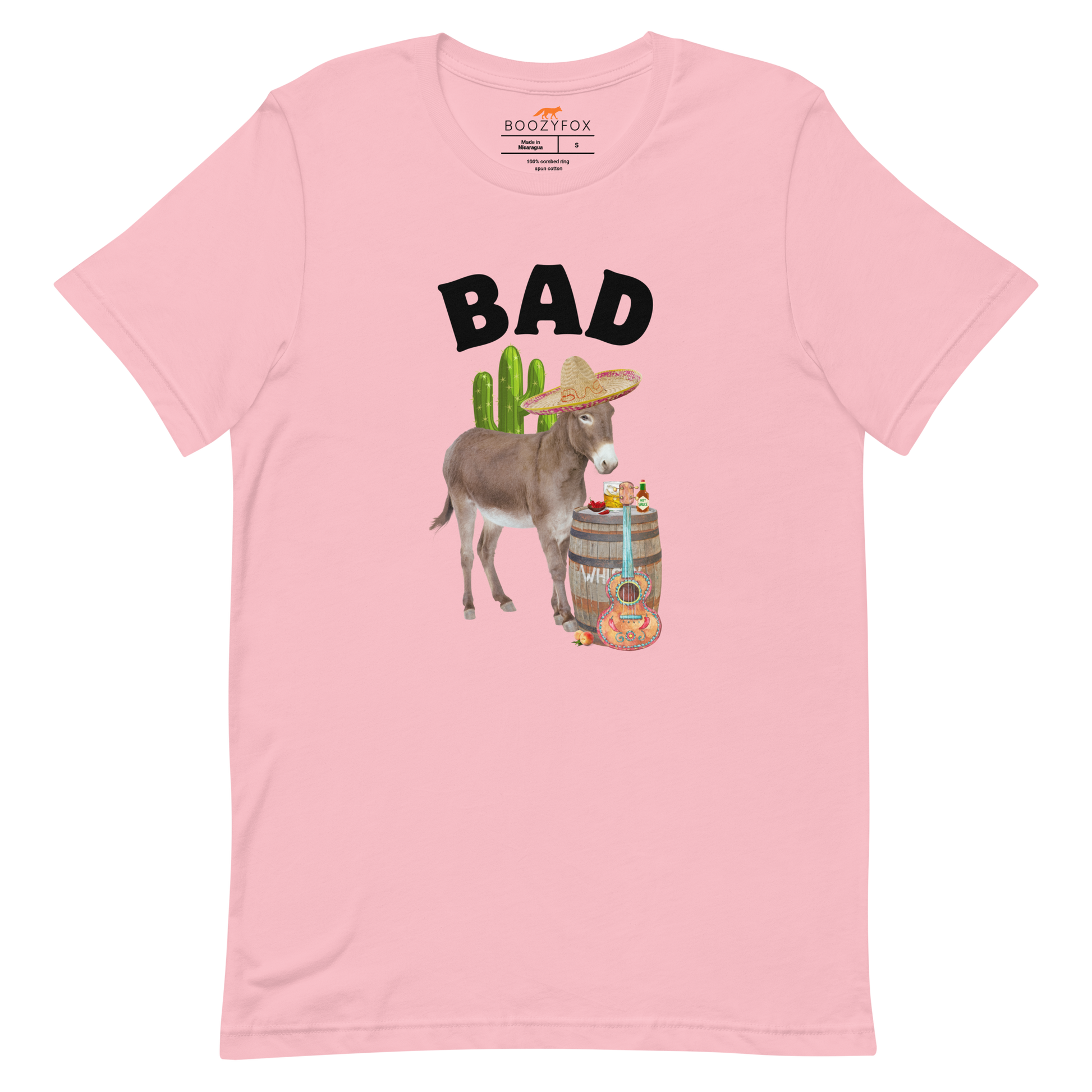 Pink Premium Donkey Tee featuring a Funny Bad Ass Donkey graphic on the chest - Funny Graphic Bad Ass Donkey Tees - Boozy Fox