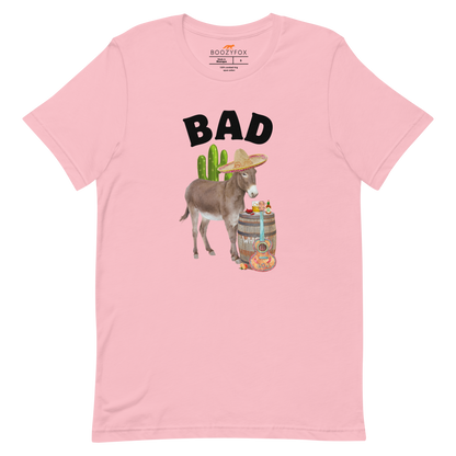 Pink Premium Donkey Tee featuring a Funny Bad Ass Donkey graphic on the chest - Funny Graphic Bad Ass Donkey Tees - Boozy Fox