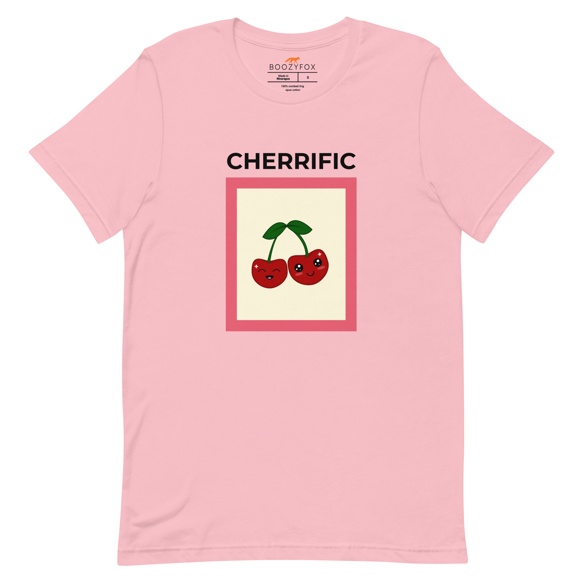 Pink Premium Cherry Tee featuring a Cherrific graphic on the chest - Funny Graphic Cherry Tees - Boozy Fox