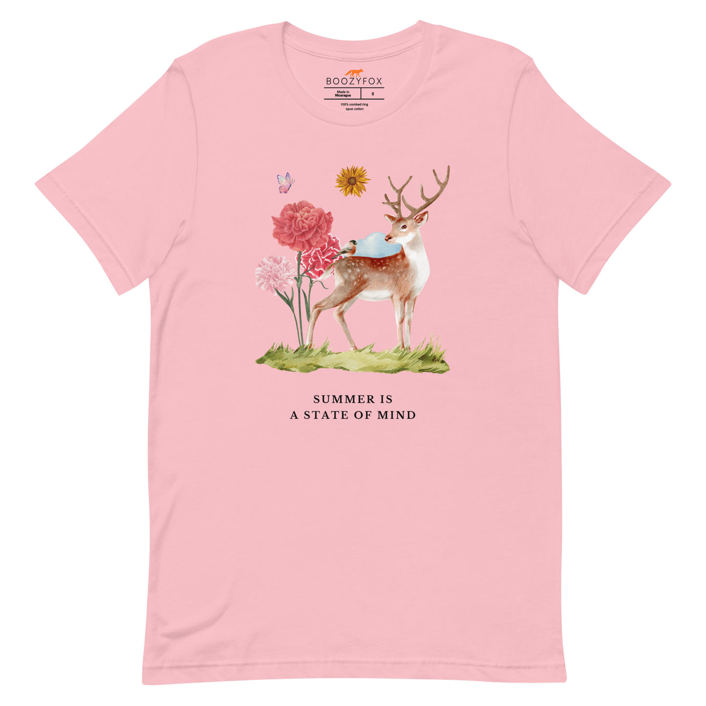 Pink Premium Summer Is a State of Mind Tee featuring a Summer Is a State of Mind graphic on the chest - Cute Graphic Summer Tees - Boozy Fox