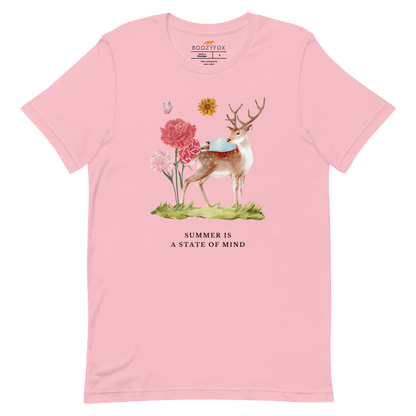 Pink Premium Summer Is a State of Mind Tee featuring a Summer Is a State of Mind graphic on the chest - Cute Graphic Summer Tees - Boozy Fox