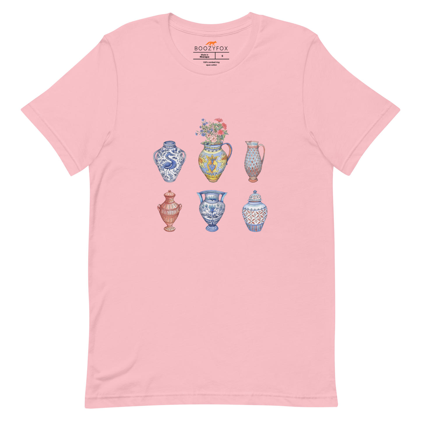 Pink Premium Vase Tee featuring a chic vase graphic on the chest - Artsy Graphic Vase Tees - Boozy Fox