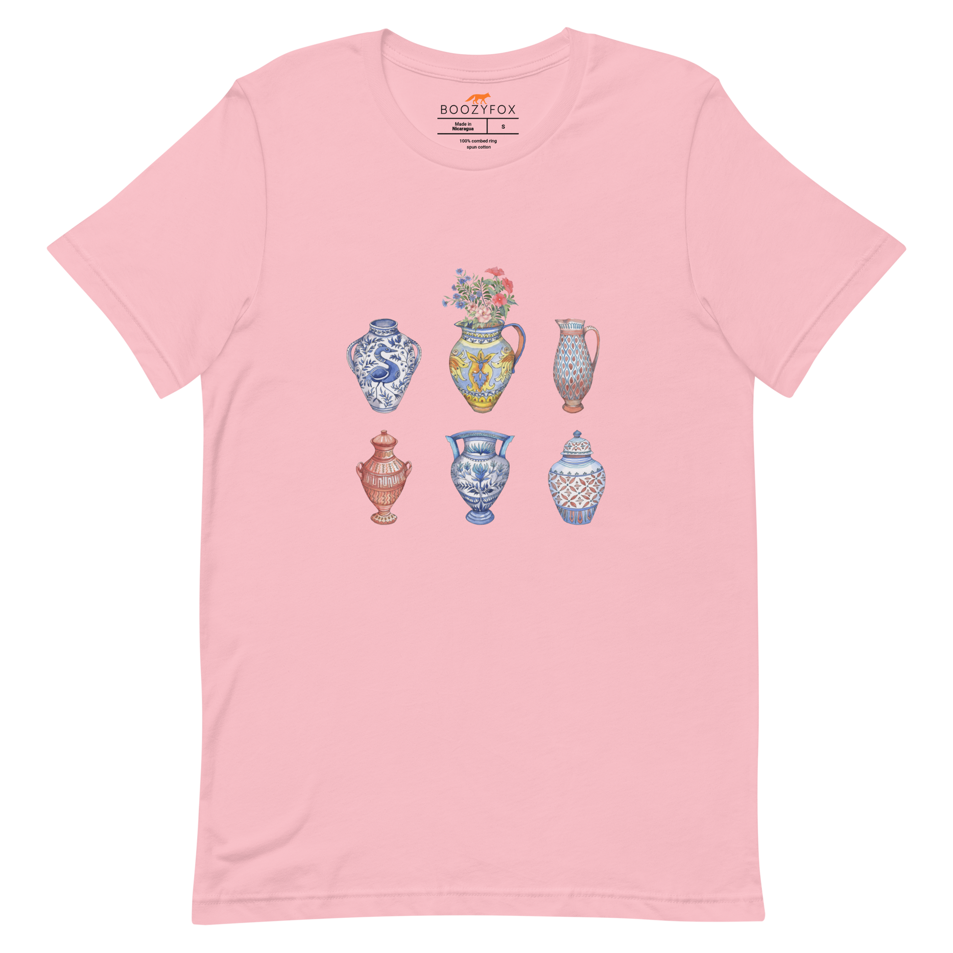 Pink Premium Vase Tee featuring a chic vase graphic on the chest - Artsy Graphic Vase Tees - Boozy Fox