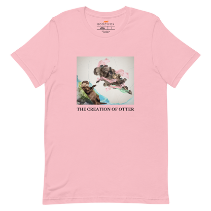 Pink Premium Otter Tee featuring a playful The Creation of Otter parody of Michelangelo's masterpiece - Artsy/Funny Graphic Otter Tees - Boozy Fox