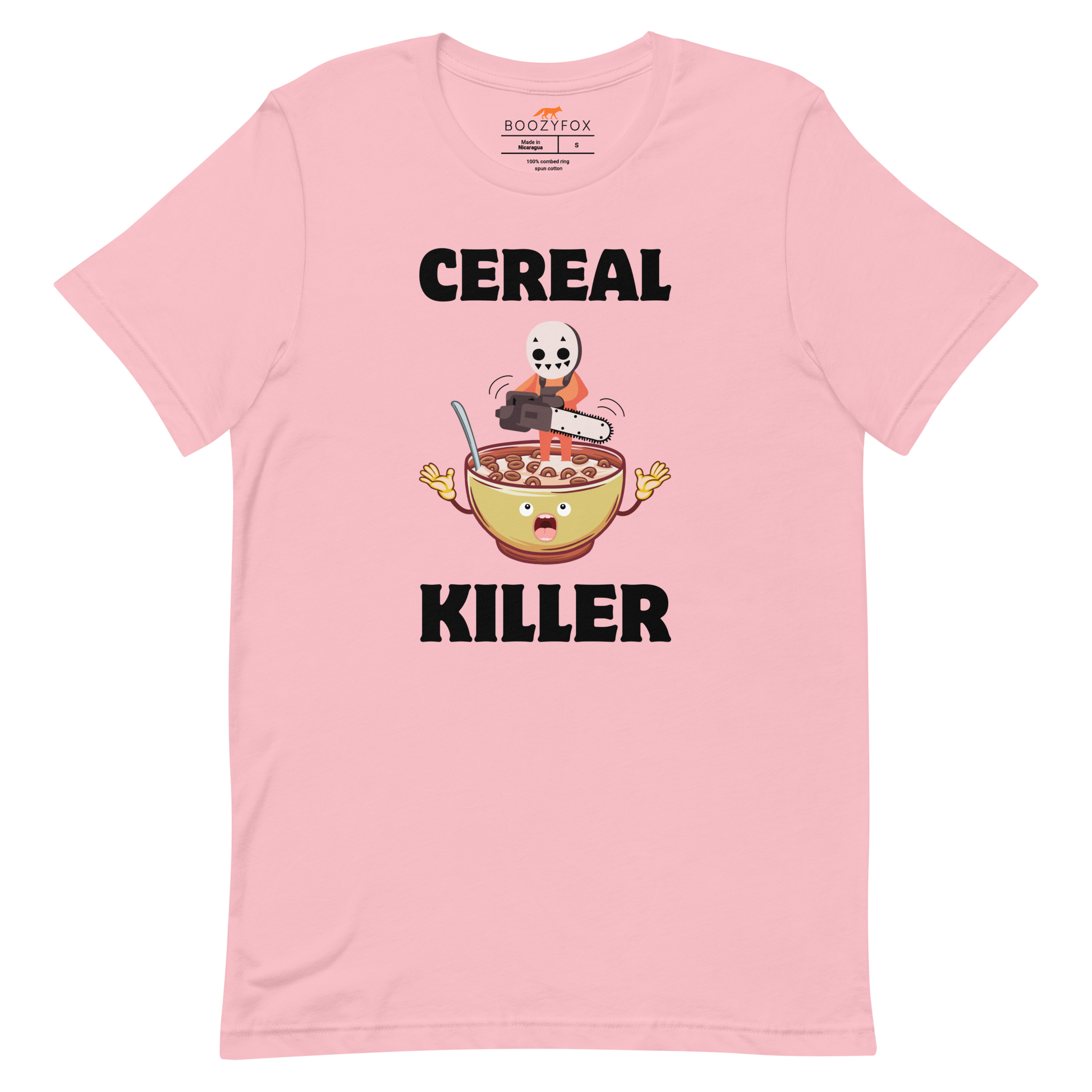 Pink Premium Cereal Killer Tee featuring a Cereal Killer graphic on the chest - Funny Graphic Tees - Boozy Fox