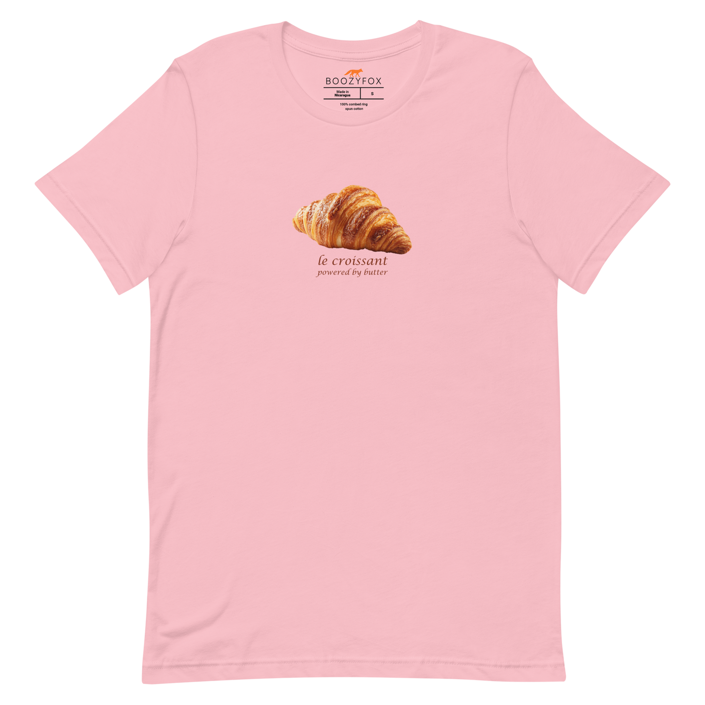 Funny Le Croissant lightweight graphic tee in pink by Boozy Fox