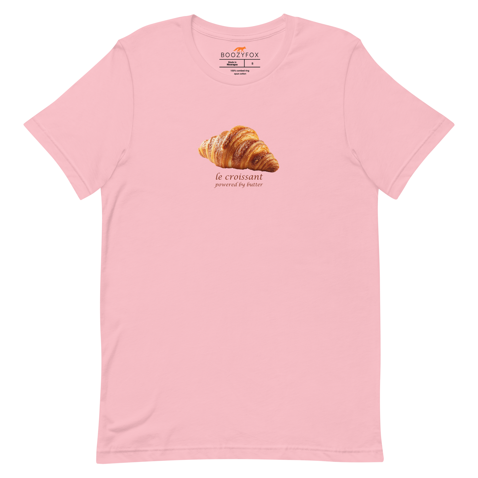 Funny Le Croissant lightweight graphic tee in pink by Boozy Fox