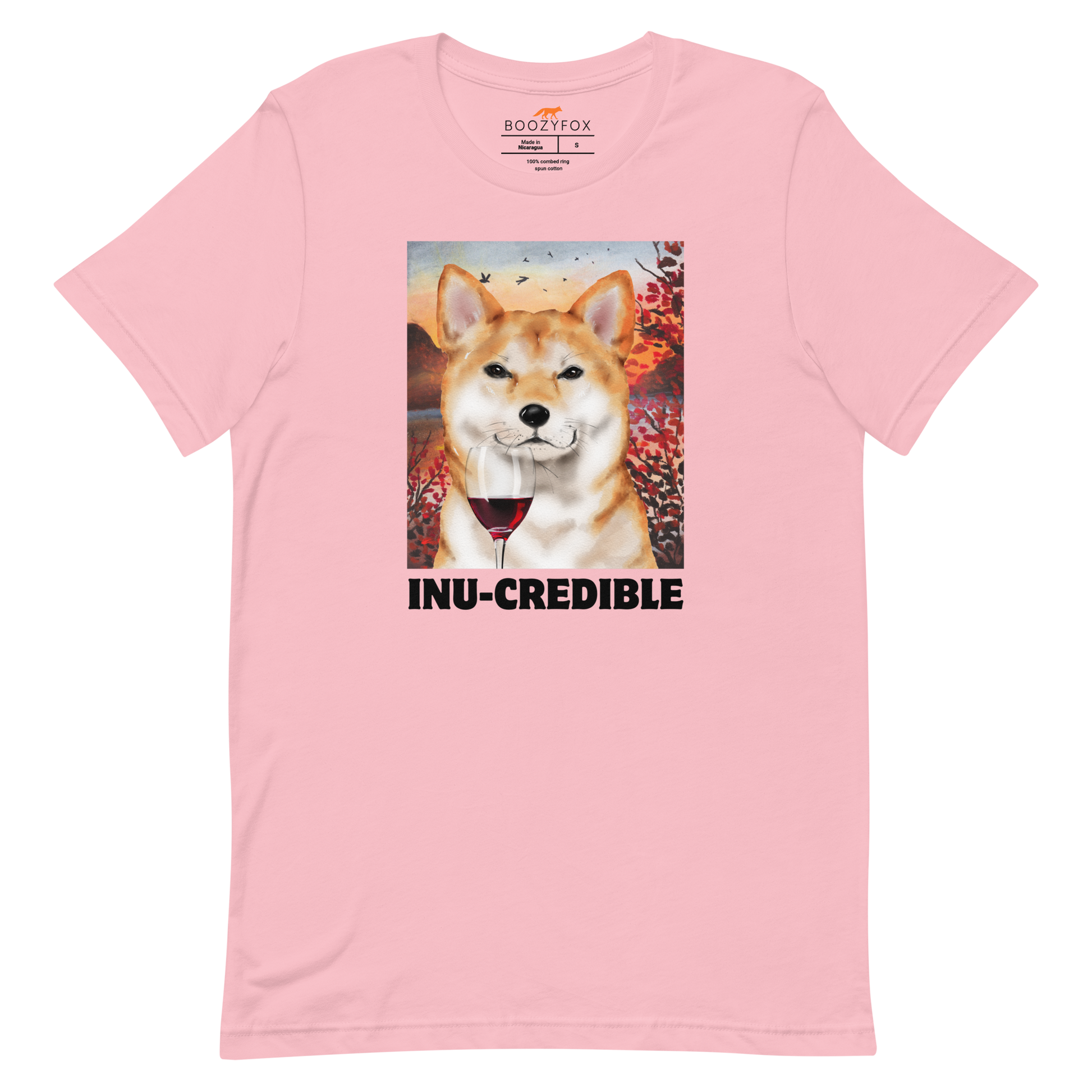 Funny Shiba Inu lightweight graphic tee in pink by Boozy Fox