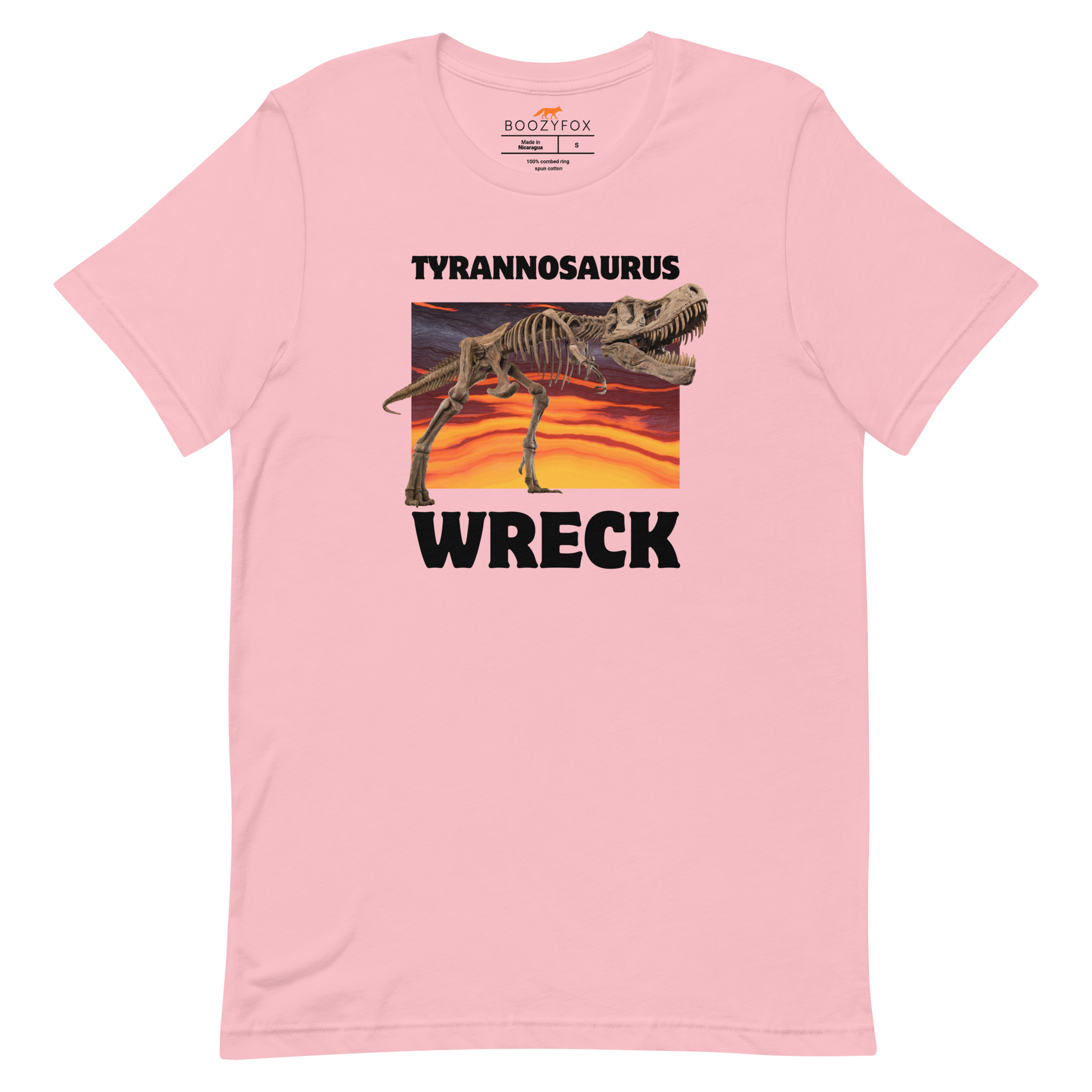 Funny Tyrannosaurus Wreck T-Rex Dinosaur lightweight graphic t-shirt in pink by Boozy Fox