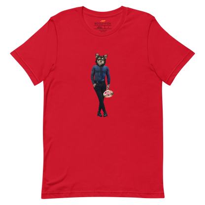 Red Premium Dog T-Shirt featuring an Anthropomorphic Dog graphic on the chest - Funny Graphic Dog Tees - Boozy Fox