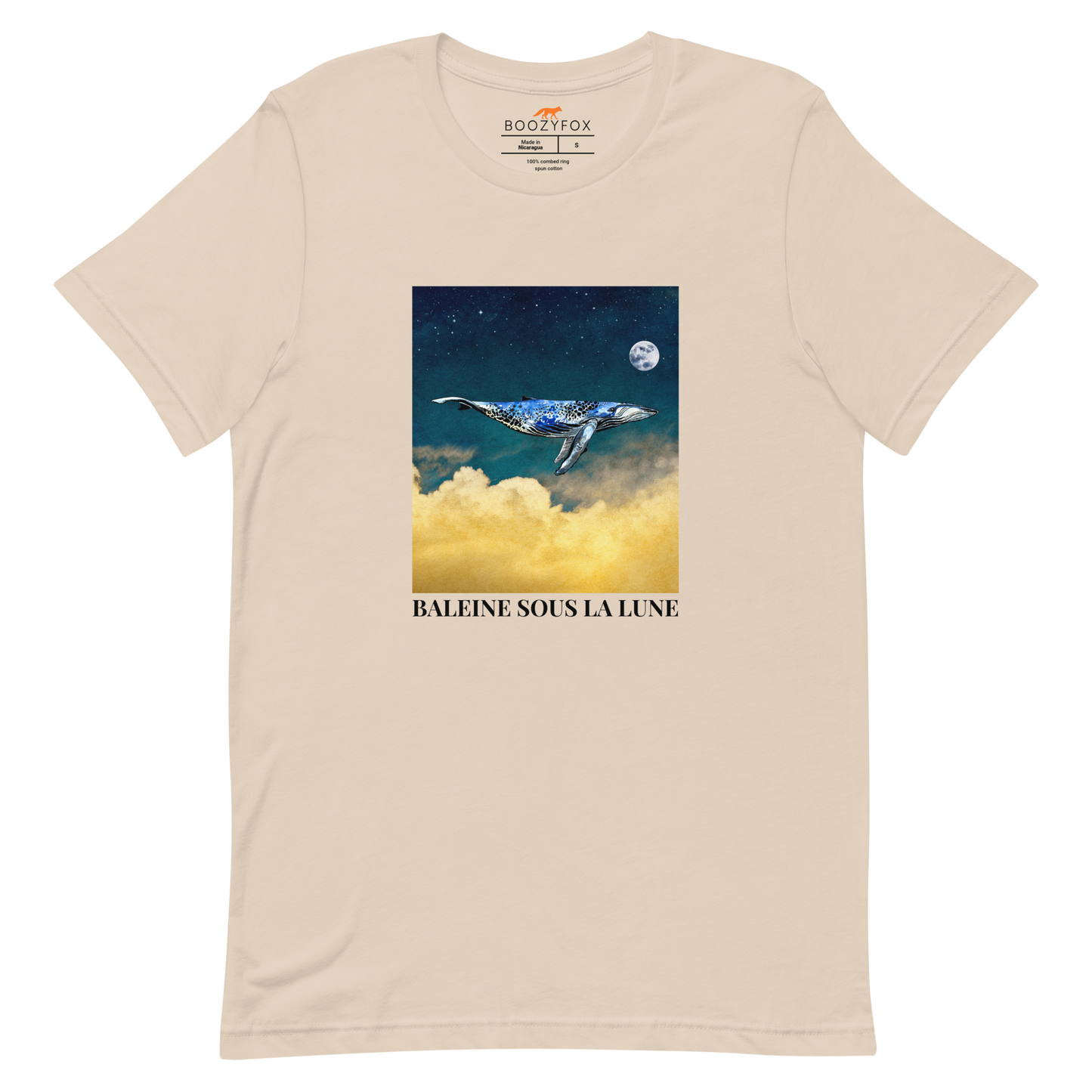 Soft Cream Premium Whale T-Shirt featuring a majestic Whale Under The Moon graphic on the chest - Cool Graphic Whale Tees - Boozy Fox
