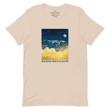 Soft Cream Premium Whale T-Shirt featuring a majestic Whale Under The Moon graphic on the chest - Cool Graphic Whale Tees - Boozy Fox
