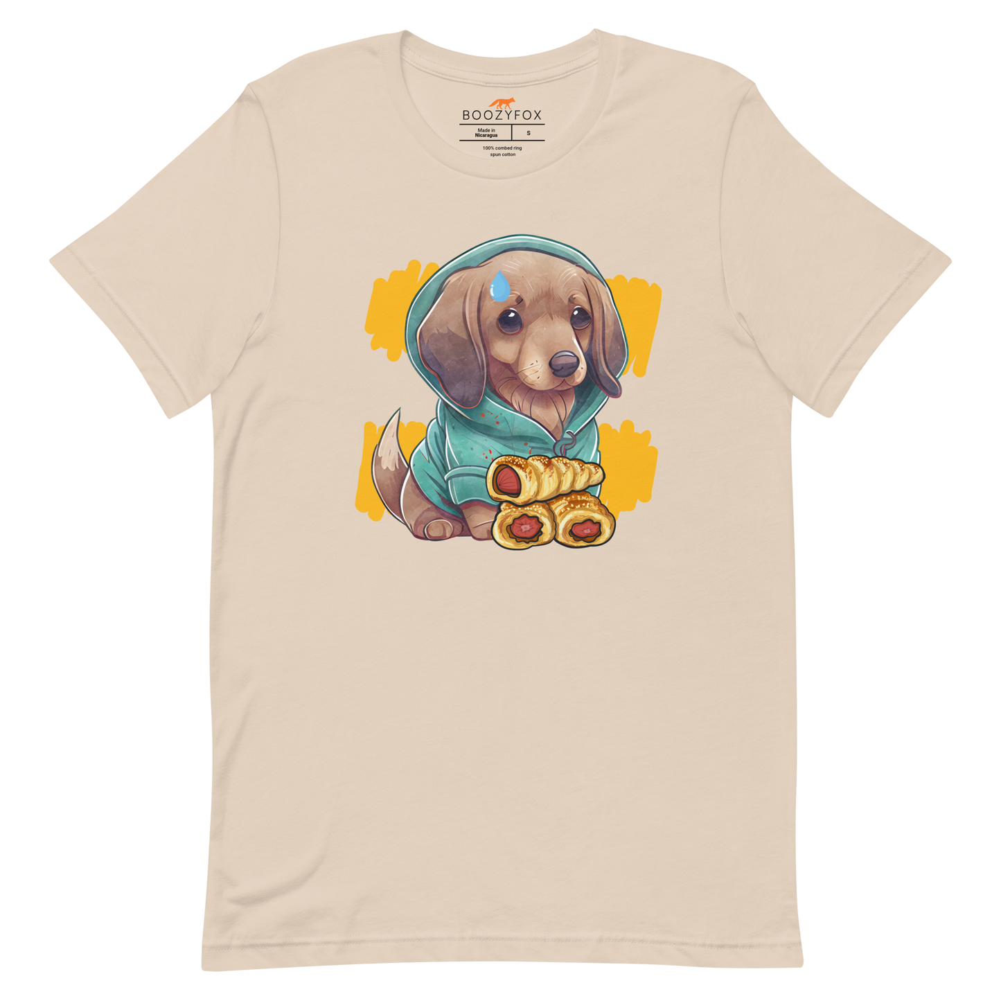 Soft Cream Premium Sausage Dog T-Shirt featuring an adorable sausage roll dachshund graphic on the chest - Cute Graphic Dachshund  Tees - Boozy Fox