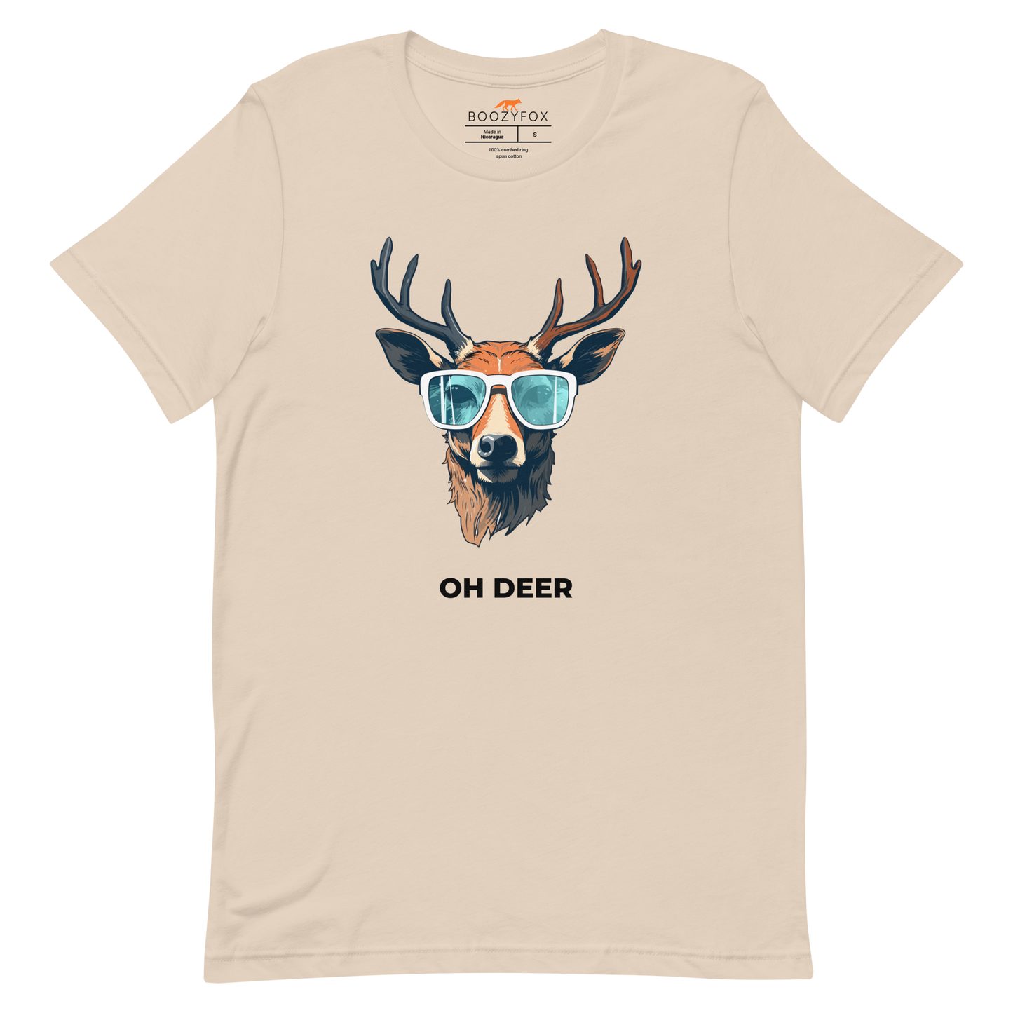Soft Cream Premium Deer T-Shirt featuring a hilarious Oh Deer graphic on the chest - Funny Graphic Deer Tees - Boozy Fox