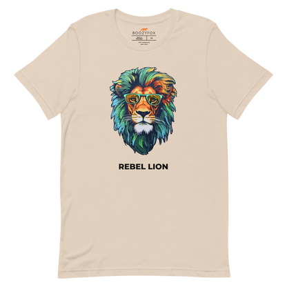 Soft Cream Premium Lion T-Shirt featuring a captivating Rebel Lion graphic on the chest - Funny Graphic Lion Tees - Boozy Fox