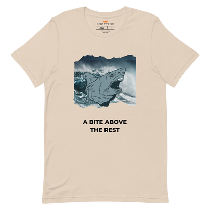 Soft Cream Premium Megalodon Tee featuring A Bite Above the Rest graphic on the chest - Funny Graphic Megalodon Tees - Boozy Fox