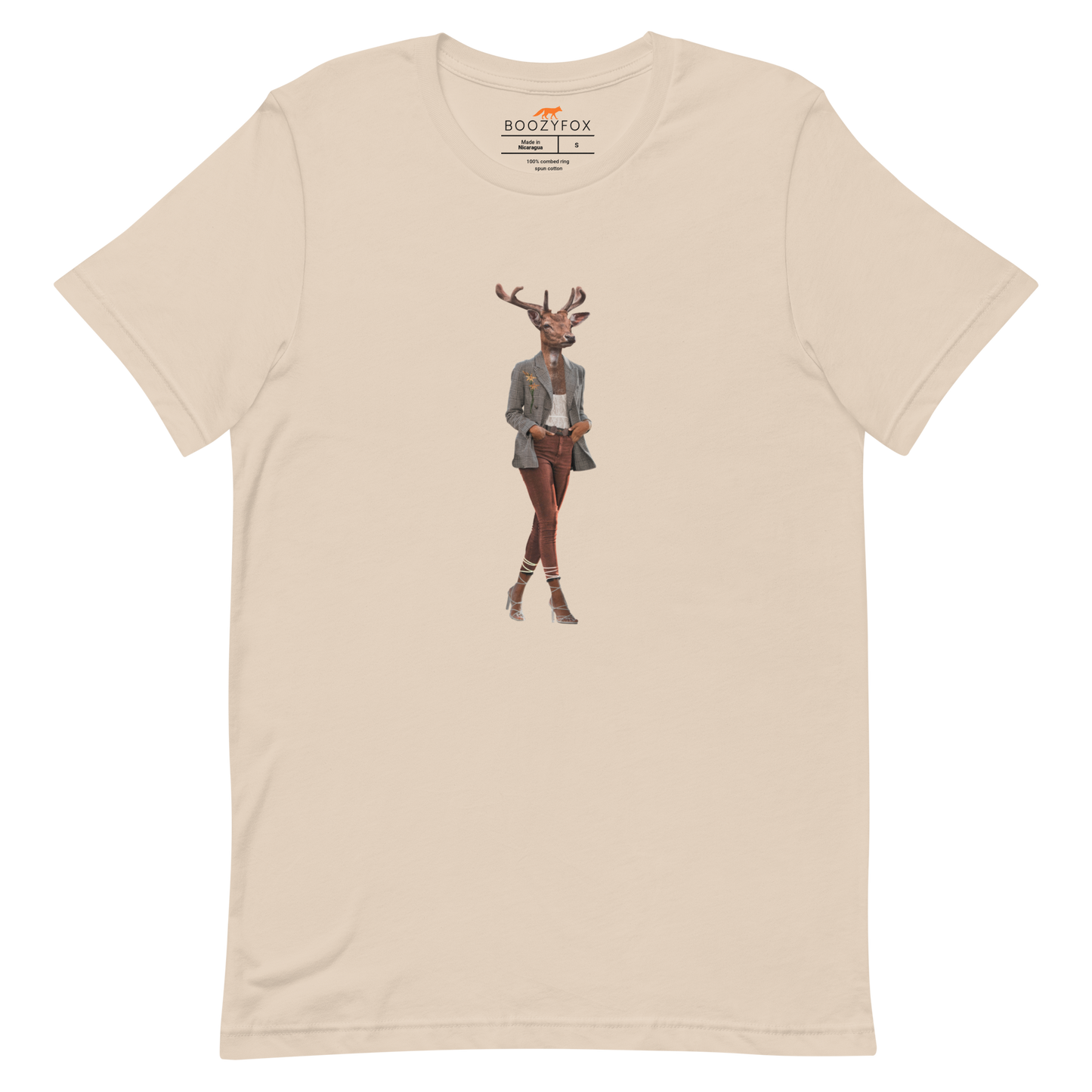 Soft Cream Premium Deer T-Shirt featuring an Anthropomorphic Deer graphic on the chest - Funny Graphic Deer Tees - Boozy Fox