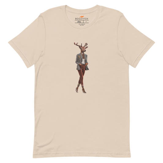 Soft Cream Premium Deer T-Shirt featuring an Anthropomorphic Deer graphic on the chest - Funny Graphic Deer Tees - Boozy Fox