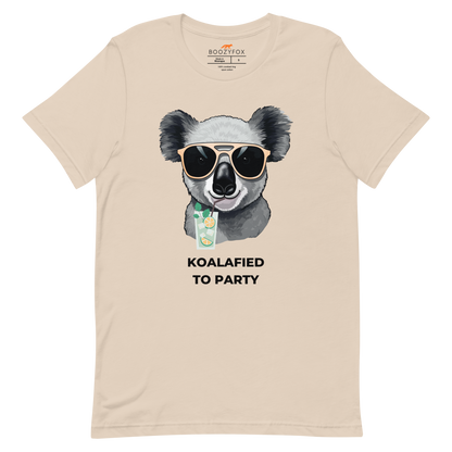Soft Cream Premium Koala Tee featuring an adorable Koalafied To Party graphic on the chest - Funny Graphic Koala Tees - Boozy Fox