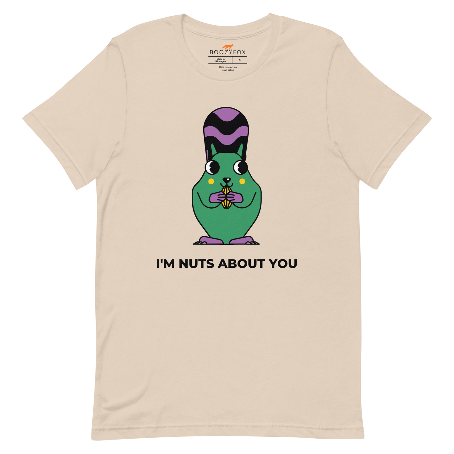 Soft Cream Premium Squirrel T-Shirt featuring an I'm Nuts About You graphic on the chest - Funny Graphic Squirrel Tees - Boozy Fox