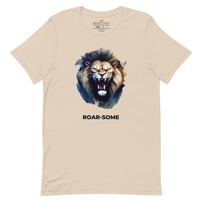 Soft Cream Premium Lion Tee featuring a Roar-Some graphic on the chest - Cool Graphic Lion Tees - Boozy Fox