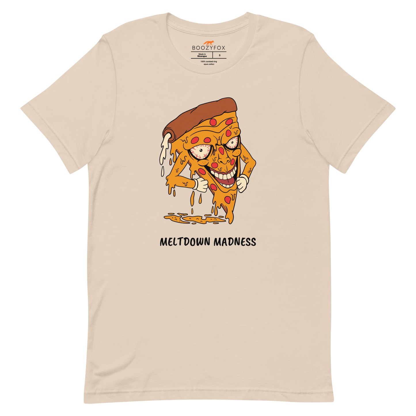 Soft Cream Premium Melting Pizza Tee featuring a Meltdown Madness graphic on the chest - Funny Graphic Pizza Tees - Boozy Fox