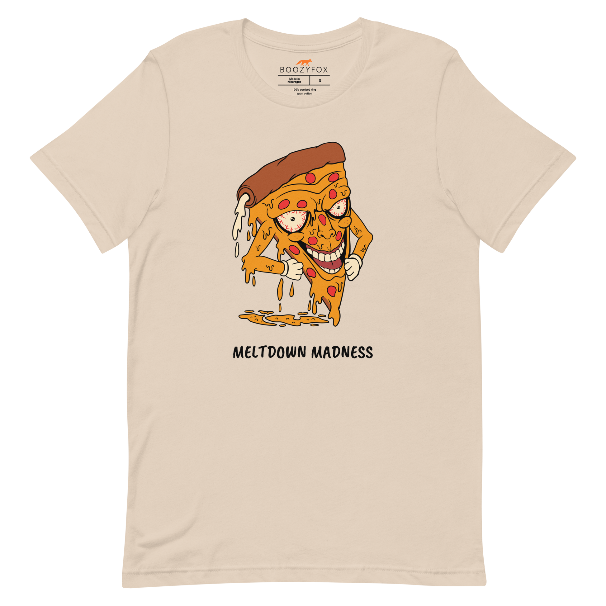 Soft Cream Premium Melting Pizza Tee featuring a Meltdown Madness graphic on the chest - Funny Graphic Pizza Tees - Boozy Fox