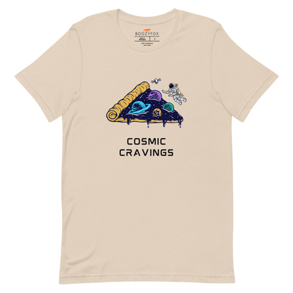 Soft Cream Premium Cosmic Cravings Tee featuring an Astronaut Exploring a Pizza Universe graphic on the chest - Funny Graphic Space Tees - Boozy Fox