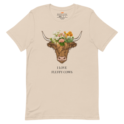 Soft Cream Premium Highland Cow Tee featuring an adorable I Love Fluffy Cows graphic on the chest - Cute Graphic Highland Cow Tees - Boozy Fox