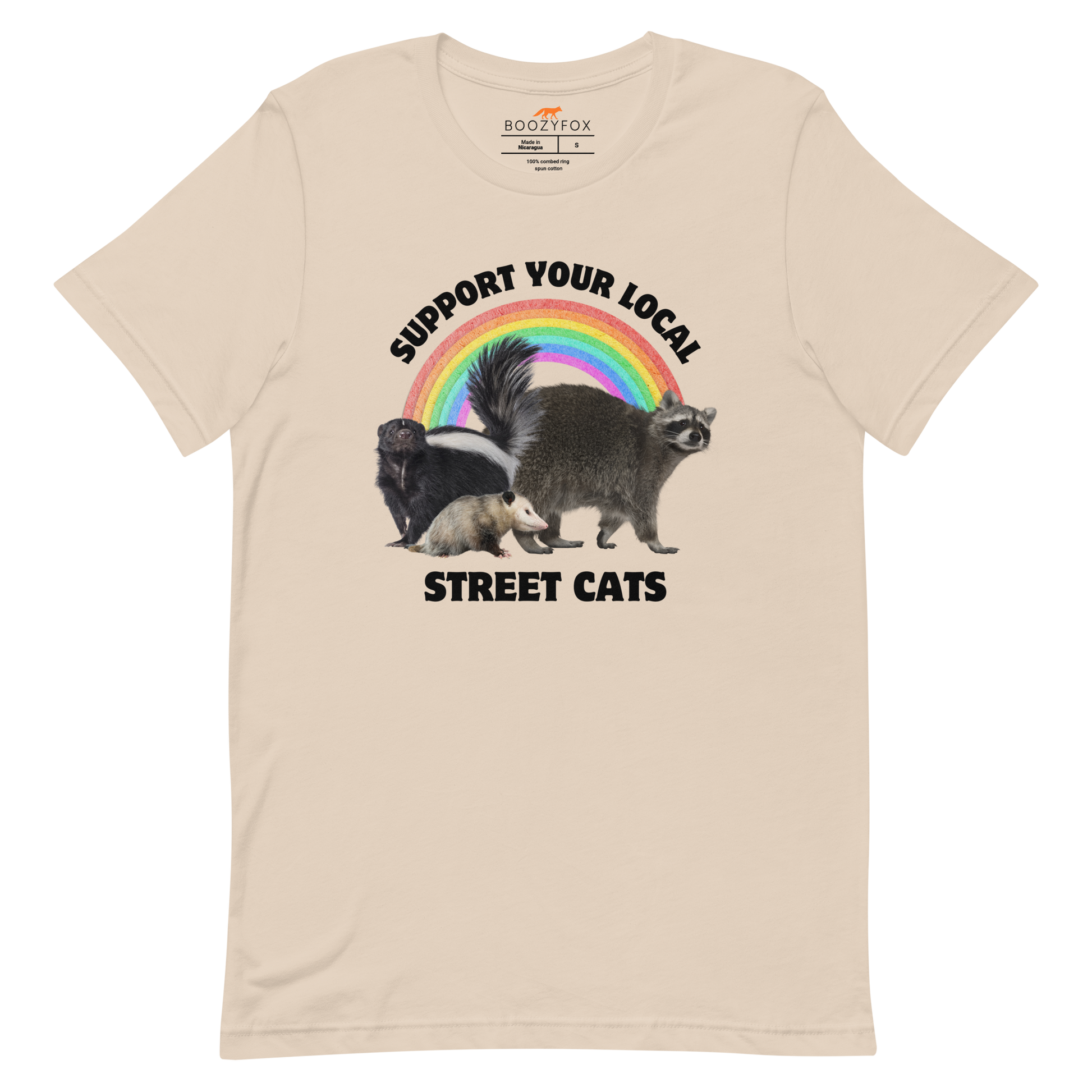 Soft Cream Premium Street Cats Tee featuring a funny 'Support Your Local Street Cats' graphic on the chest - Funny Graphic Animal Tees - Boozy Fox