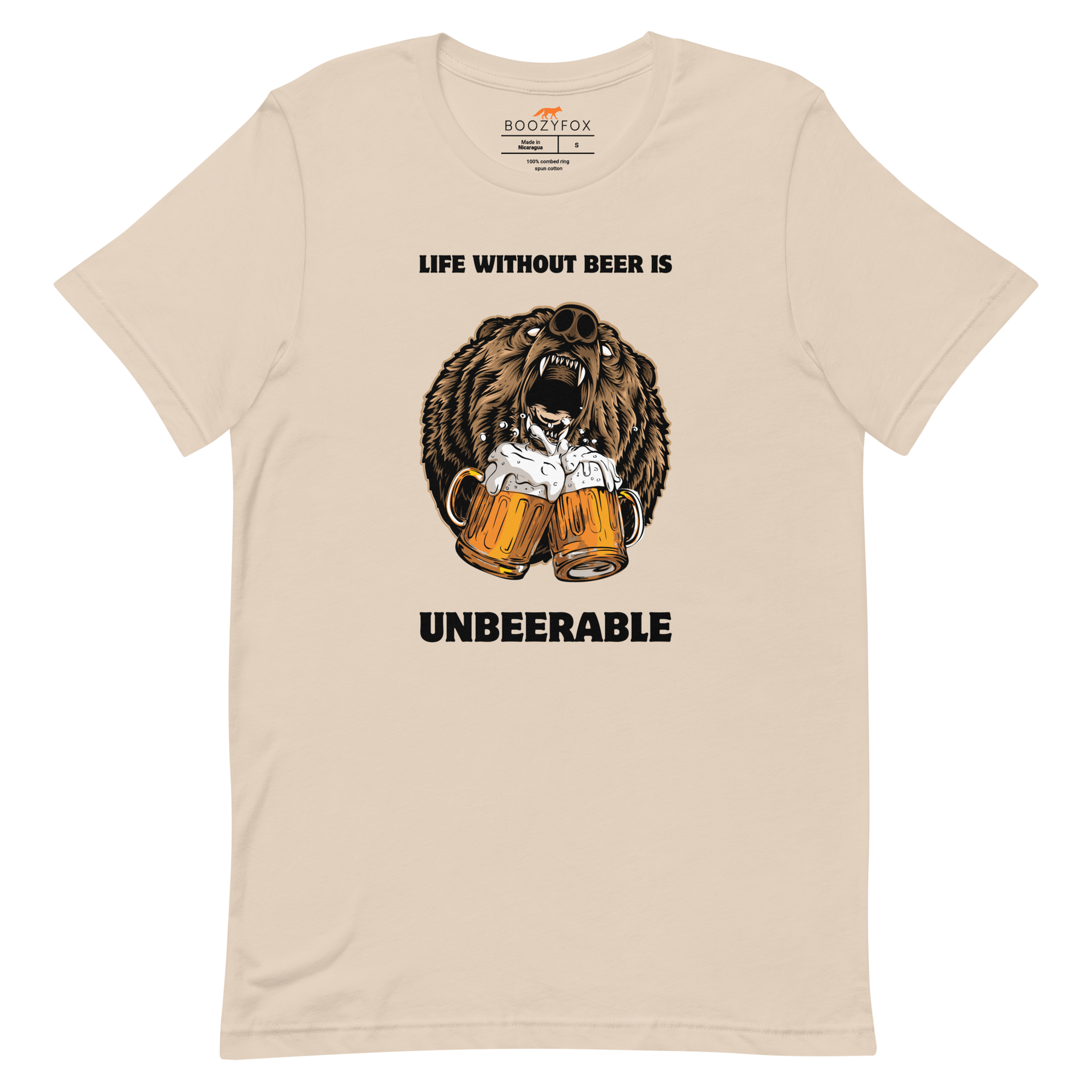 Soft Cream Premium Bear Tee featuring a Life Without Beer Is Unbeerable graphic design on the chest - Funny Graphic Bear Tees - Boozy Fox