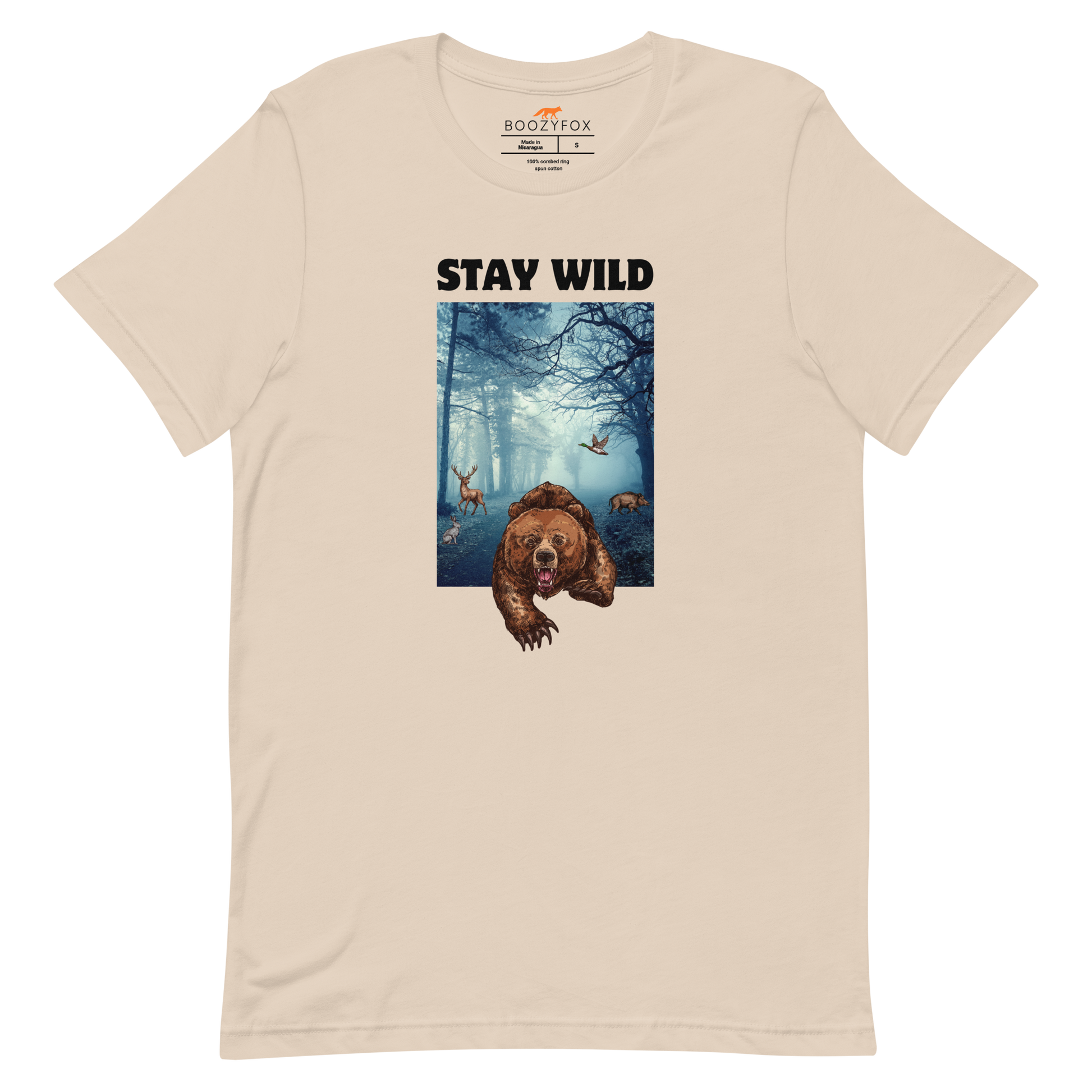 Soft Cream Premium Bear Tee featuring a Stay Wild graphic on the chest - Cool Graphic Bear Tees - Boozy Fox