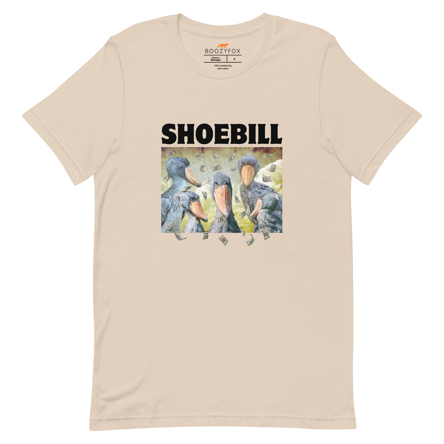 Soft Cream Premium Shoebill Tee featuring cool Shoebill graphic on the chest - Artsy/Funny Graphic Shoebill Stork Tees - Boozy Fox