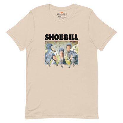 Soft Cream Premium Shoebill Tee featuring cool Shoebill graphic on the chest - Artsy/Funny Graphic Shoebill Stork Tees - Boozy Fox