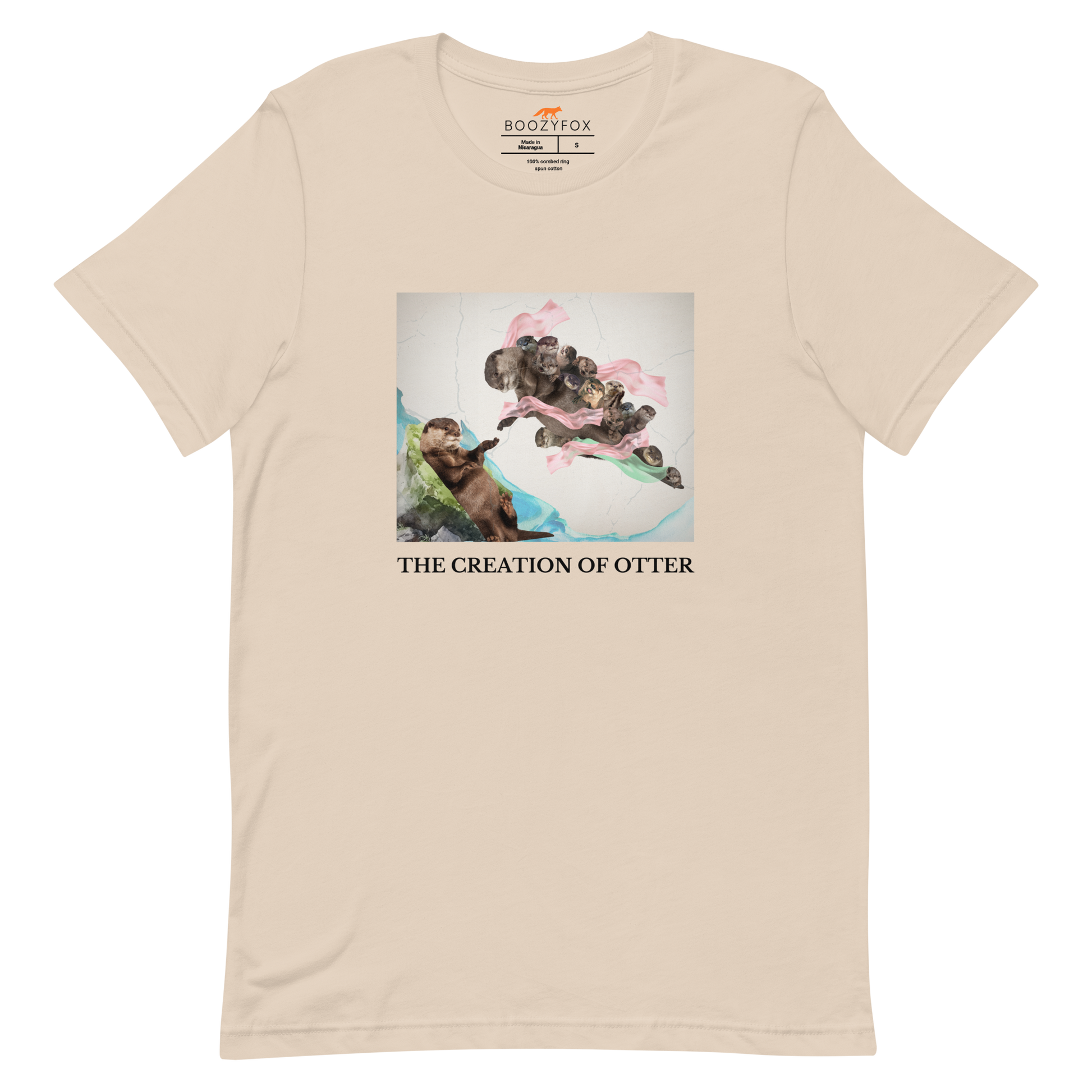 Soft Cream Premium Otter Tee featuring a playful The Creation of Otter parody of Michelangelo's masterpiece - Artsy/Funny Graphic Otter Tees - Boozy Fox