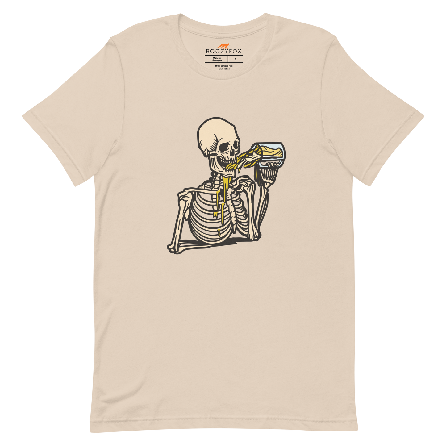 Skeleton Drinking Beer Tee Online - Soft Cream - Boozy Fox