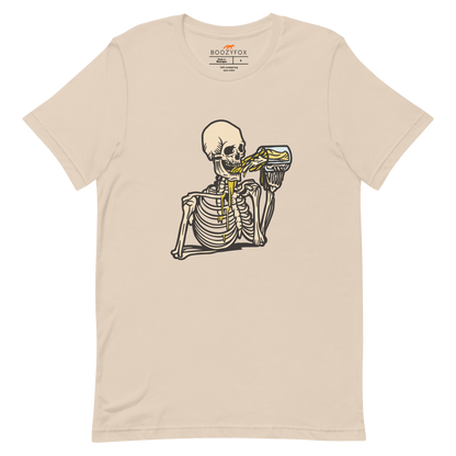 Skeleton Drinking Beer Tee Online - Soft Cream - Boozy Fox