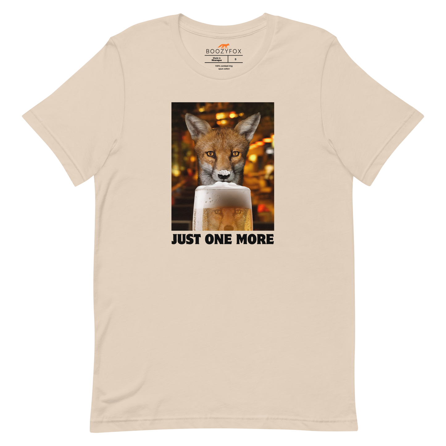 Funny Just One More Fox beer lightweight graphic t-shirt in soft cream by Boozy Fox