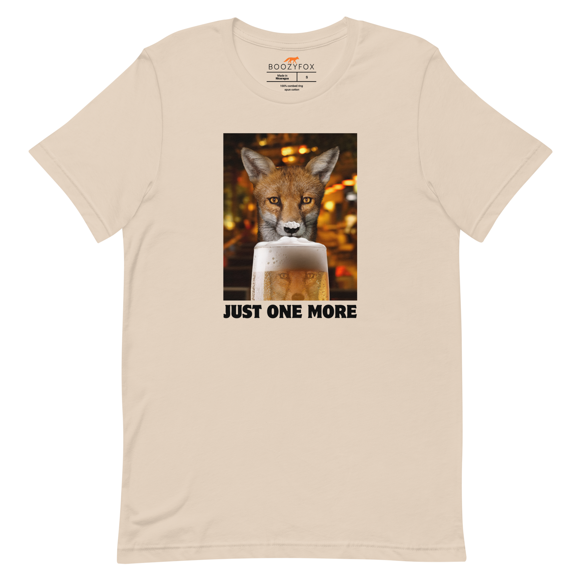 Funny Just One More Fox beer lightweight graphic t-shirt in soft cream by Boozy Fox